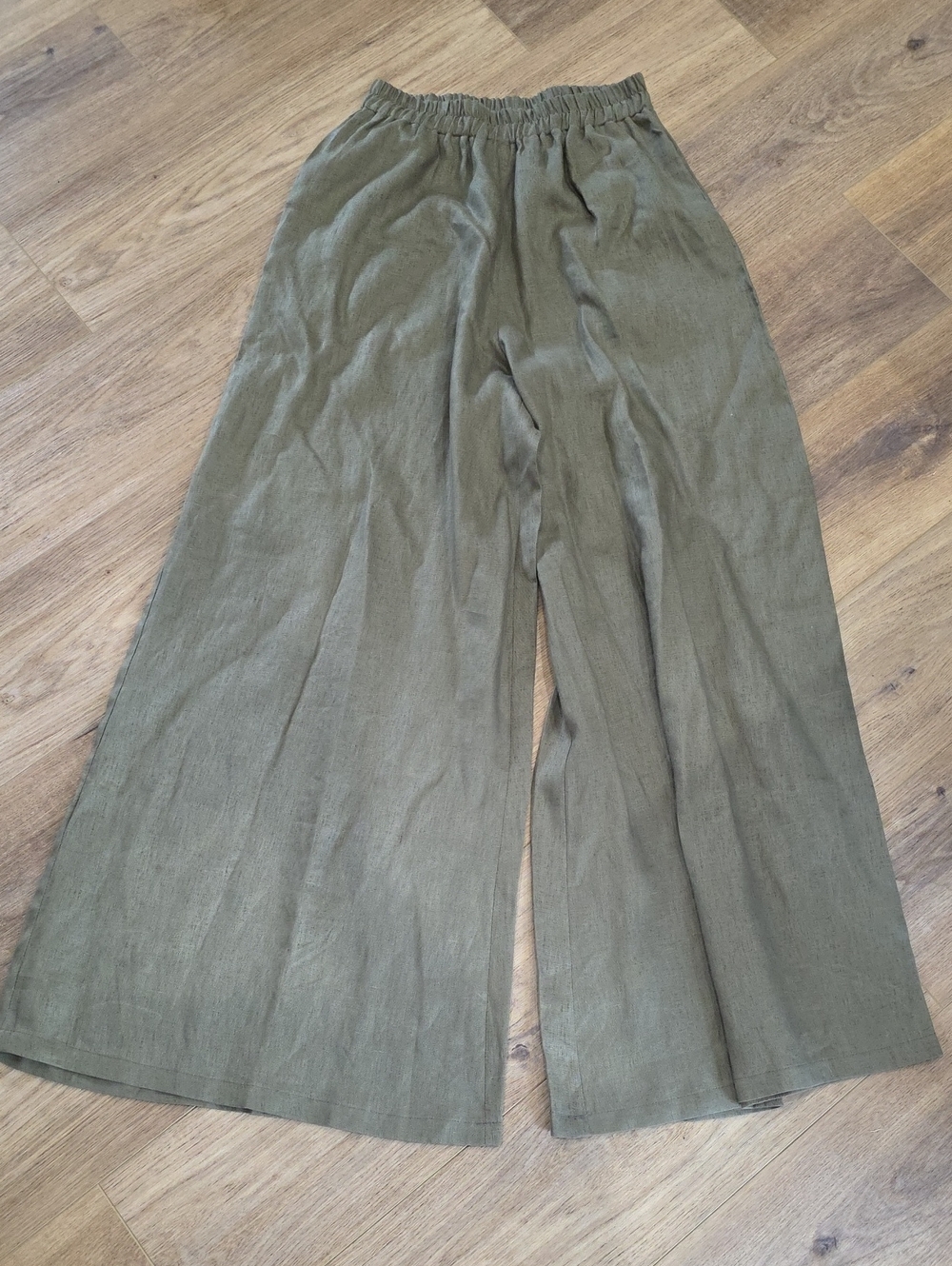 Linen Fairytales 100% Pure Linen Palazzo Pants High Waist Medium Moss Green
